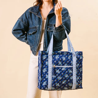 Endless Daydream Navy Quilted Tote Bag