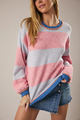 Groovy in Grey Pink Stripe Sweater