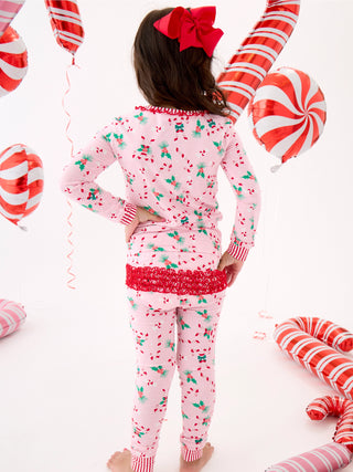 Holly Candy Canes Ruffle PJ Set