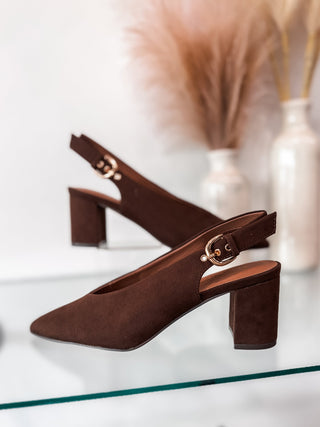 Menny Microsuede Brown Heels
