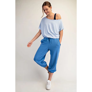 Mist Blue Cropped Off Shoulder