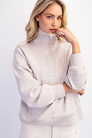 Mocha Cream Quarter Zip Stripe
